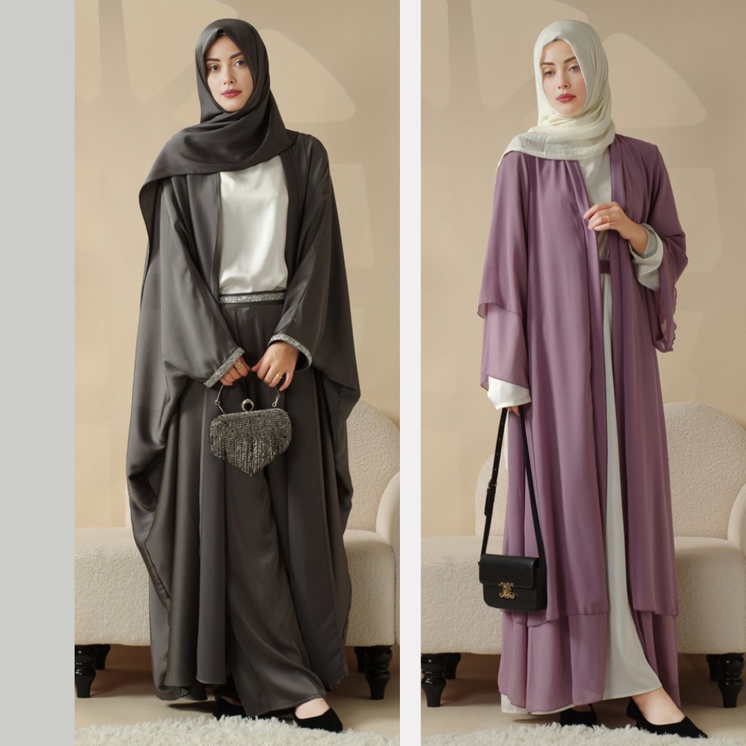 knee length dresses for ladies Modern Muslim Woman's Two Piece Butterfly Abaya - 3651 main image 1
