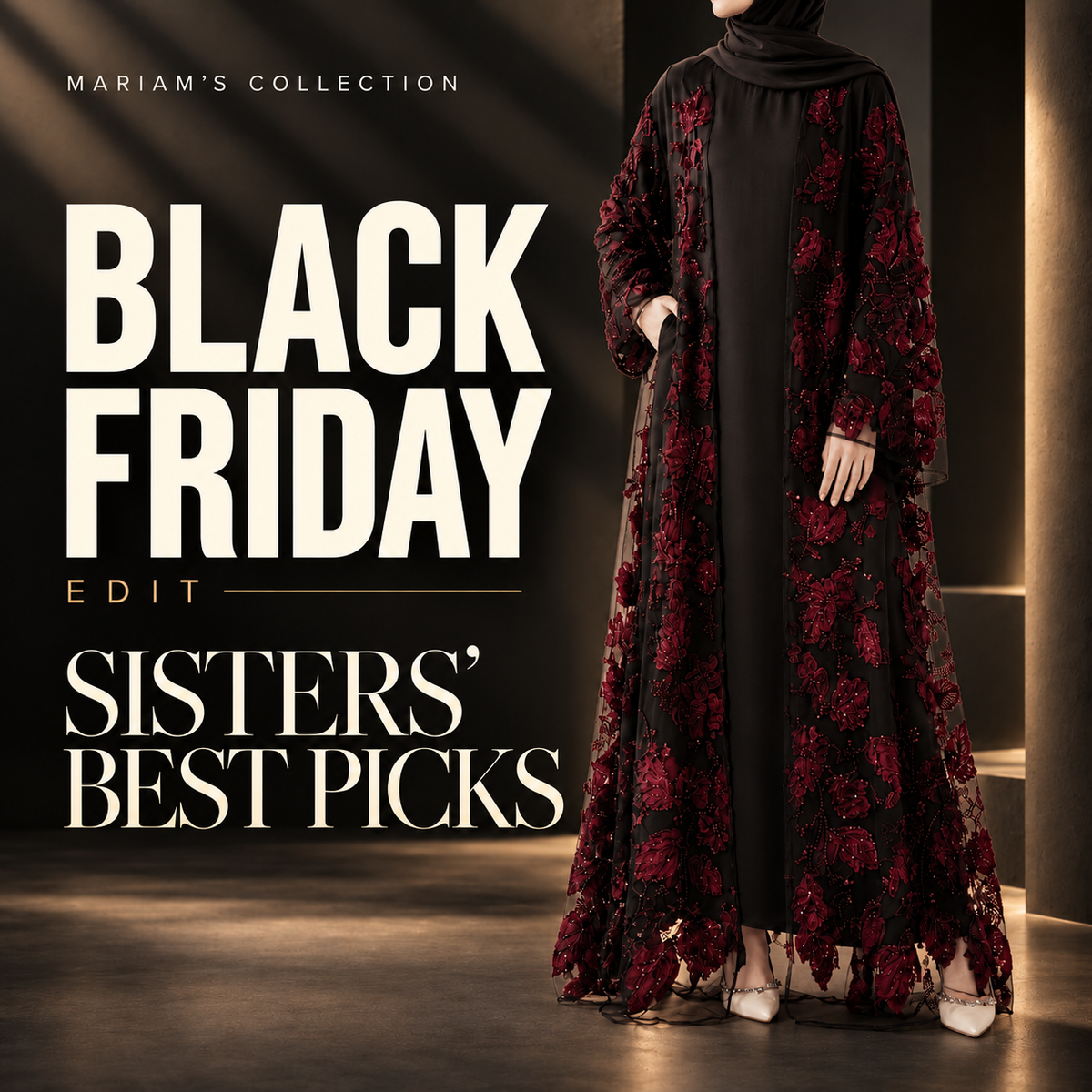 Mariam's Collection Sisters’ Best Picks Black Friday Edit — MOA300 floral embellished abaya