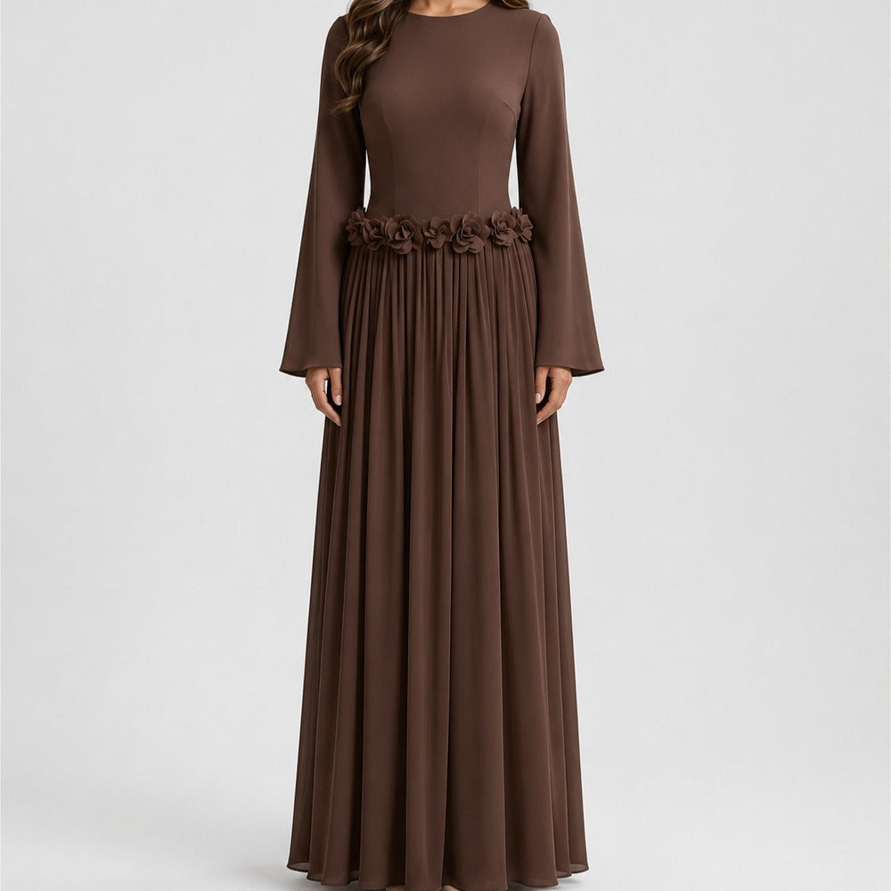 3D Rose Waist Fitted Maxi Dress(MS515)
