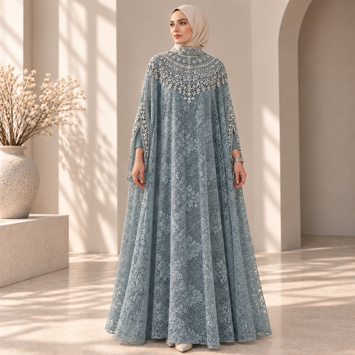 Luxe Kant Kralen Abaya Jurk | Bruilofts- & Nikah Gelegenheid Jurk (MA470)