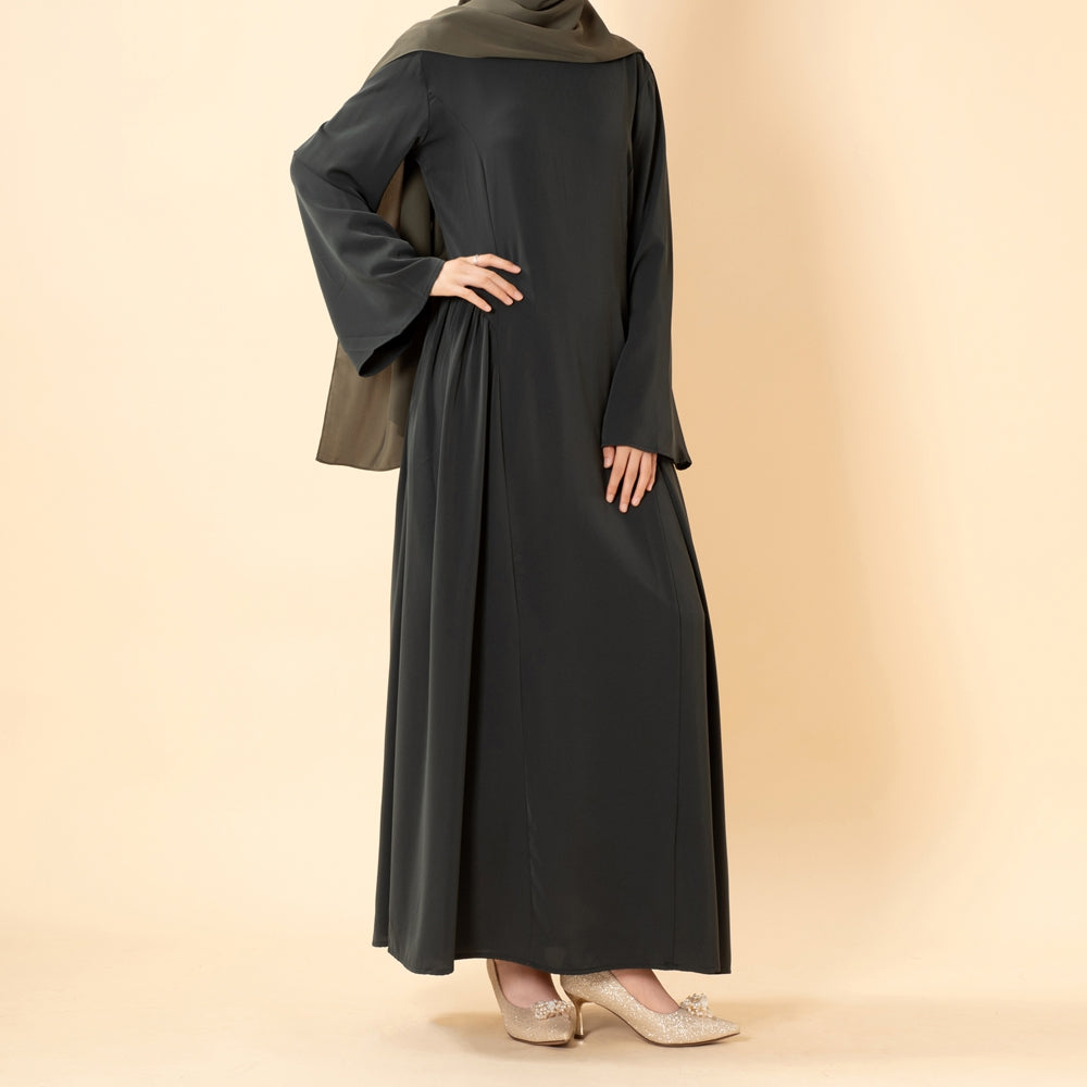 Nida Flared Maxi Dress with Pleated A-Line Skirt & Wide Bell Sleeves(MS435)