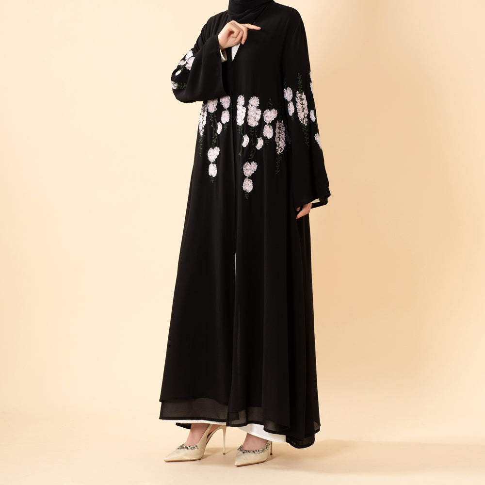 Bloom Embroidered Layered Chiffon Open Abaya(MOA308)