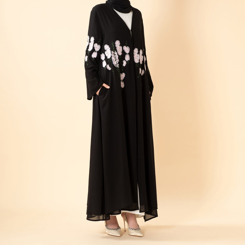 Bloom Embroidered Layered Chiffon Open Abaya(MOA308)