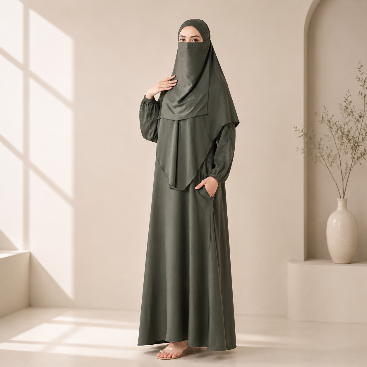 Abaya With Niqab and Khimar | Satin Niqab Khimar and Abaya (MK024)