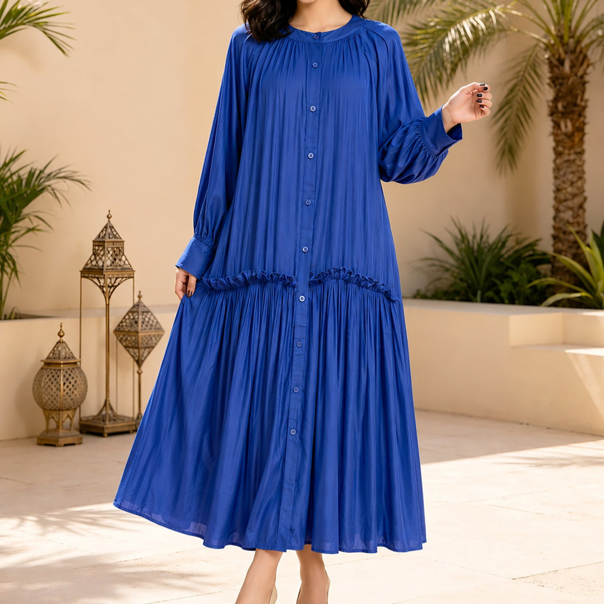 Solid Colour Tie-Waist Maxi Dress(MA472)