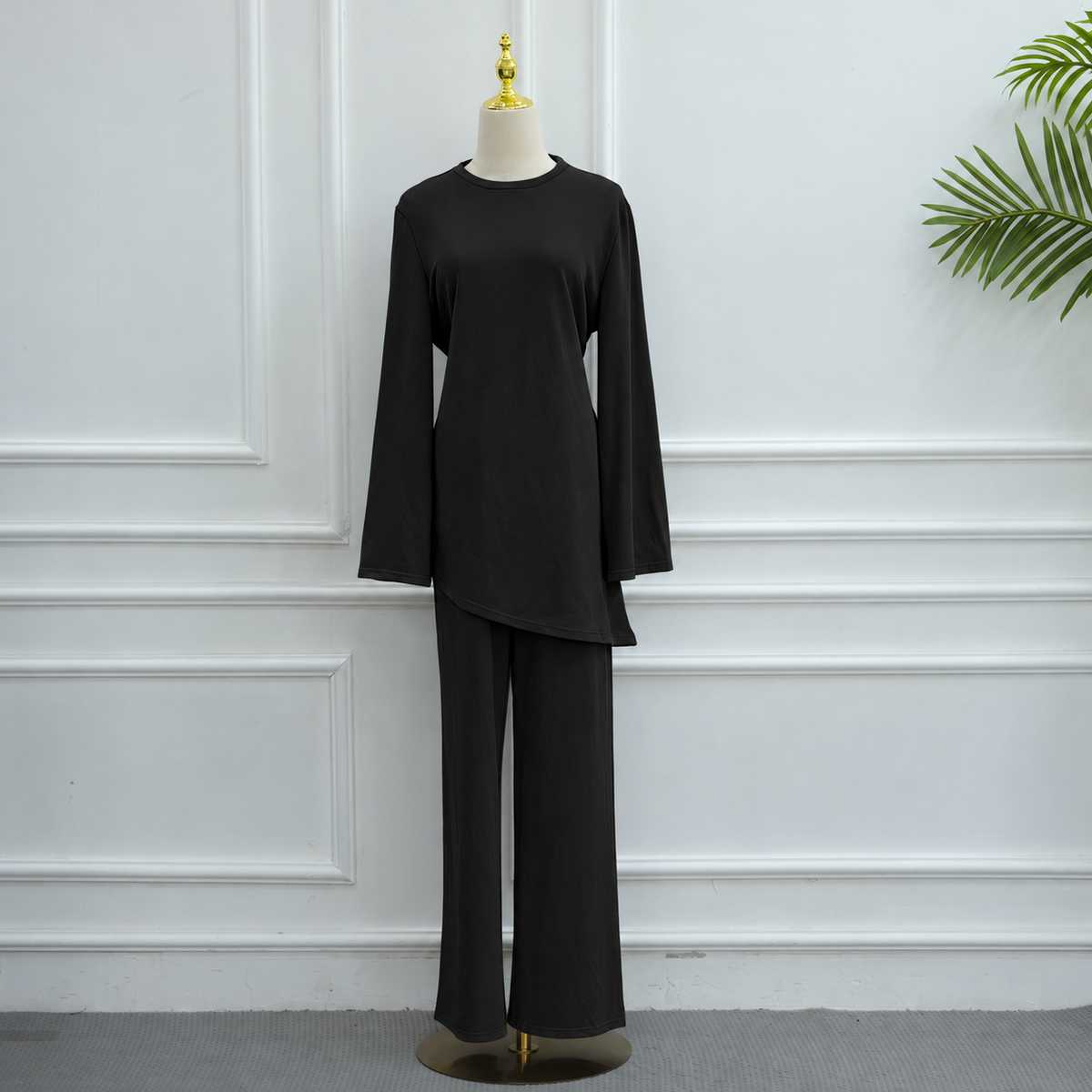Cotton Belted Tunic & Wide-Leg Pants Set(MS570)