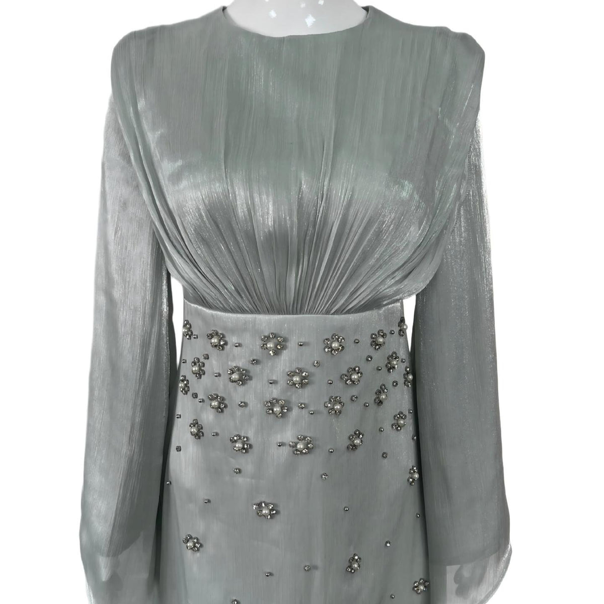 Crystal Embellished Shimmer Satin Maxi Dress(MS541)