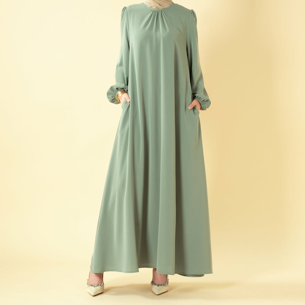 Candy Color Pleated Abaya | Must - have Essential Basic Dress (MA142) - Mariam's Collection