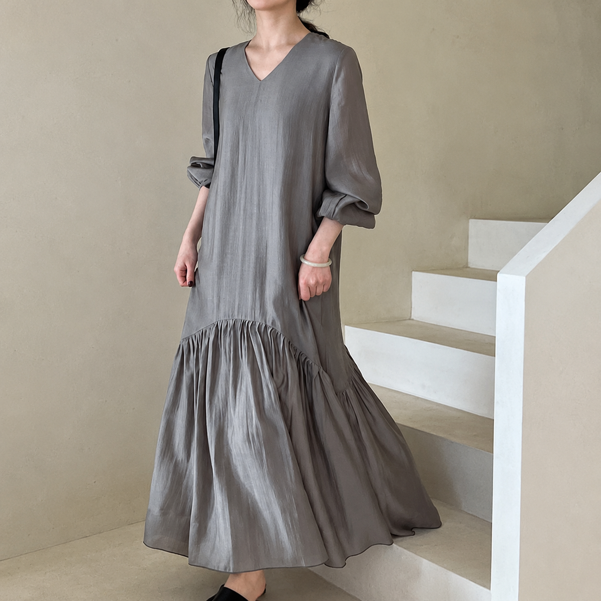 French-Inspired Ruffle Hem Maxi Dress(MS549)