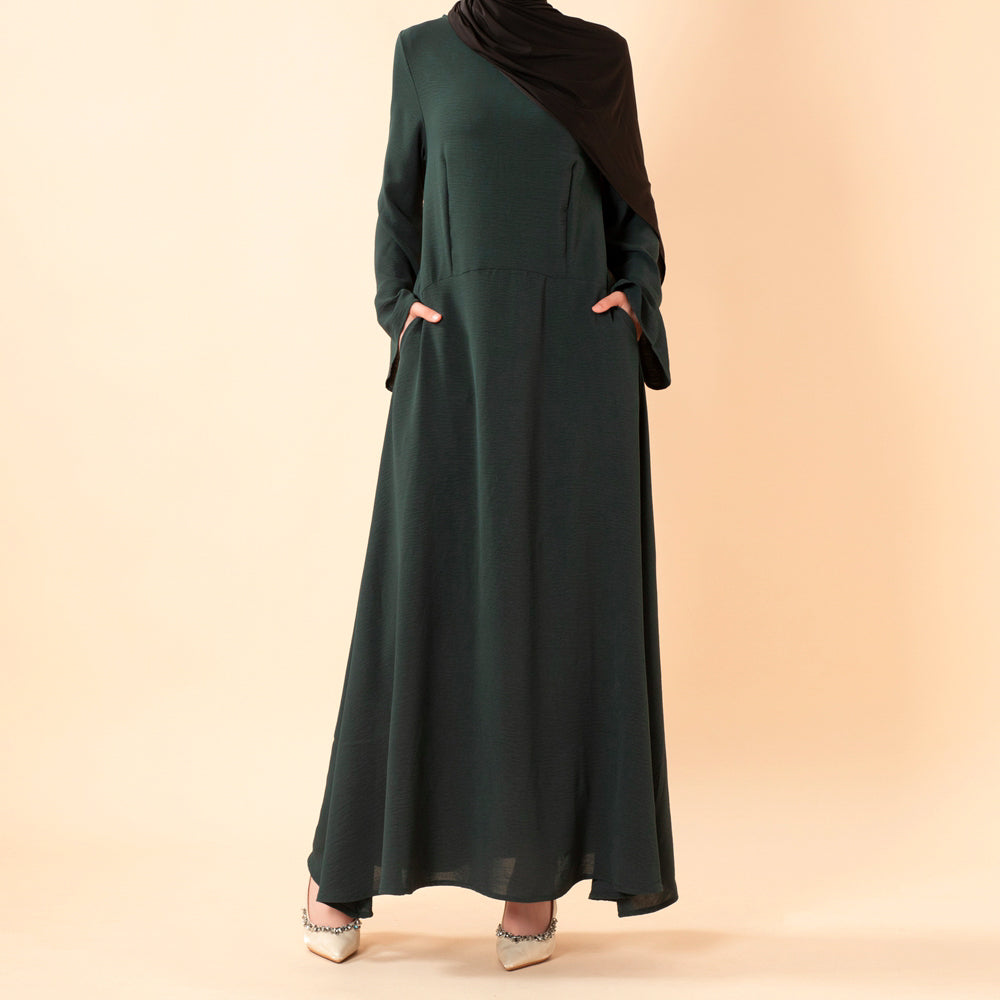 Elegant Flow Crepe Pocket Abaya Dress(MA432)