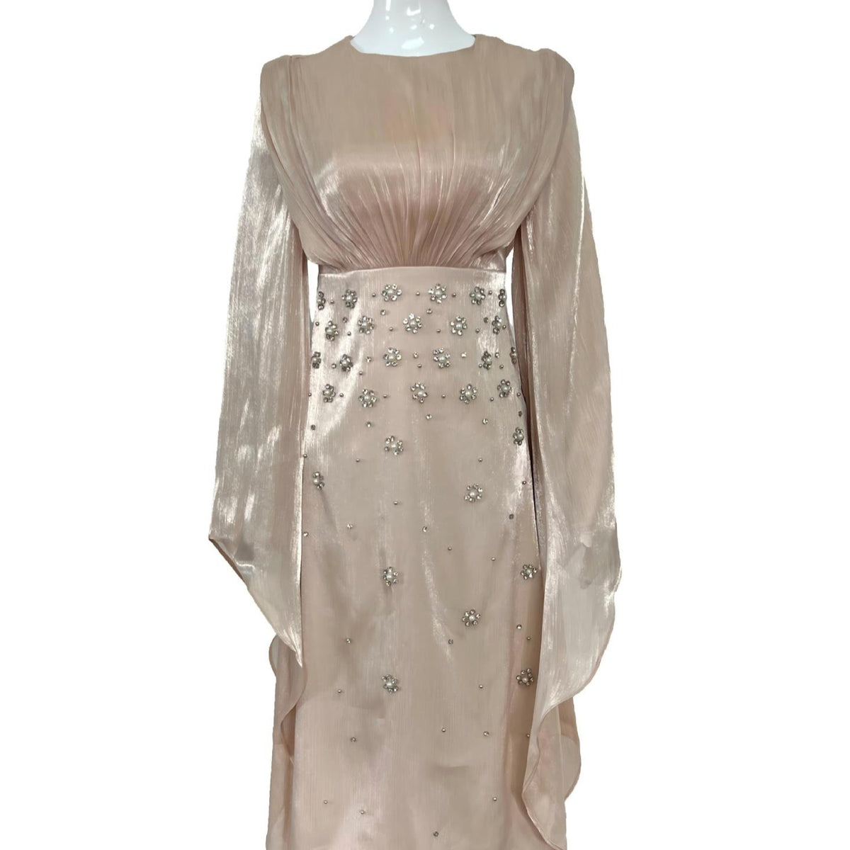 Crystal Embellished Shimmer Satin Maxi Dress(MS541)