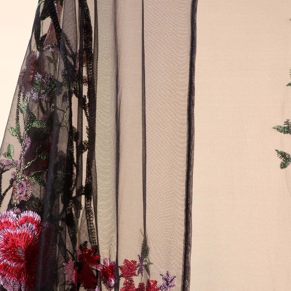 3D-Style Rose Garden Embroidered Open Abaya (MOA275)