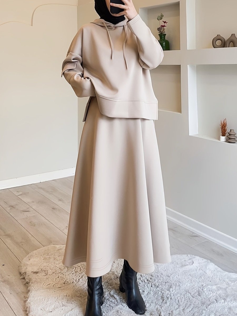 2-Piece Hoodie Top & Full A-Line Maxi Skirt Set(MS427) - Mariam's Collection