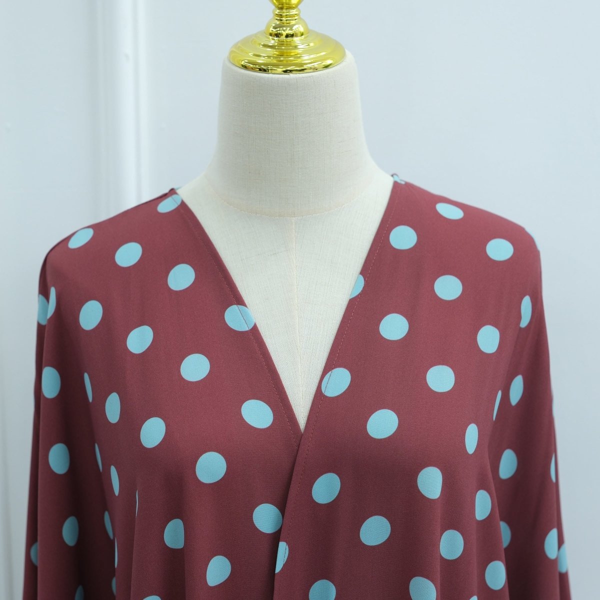 2 - Piece Polka Dot Print Open Abaya Set(MOA316) - Mariam's Collection