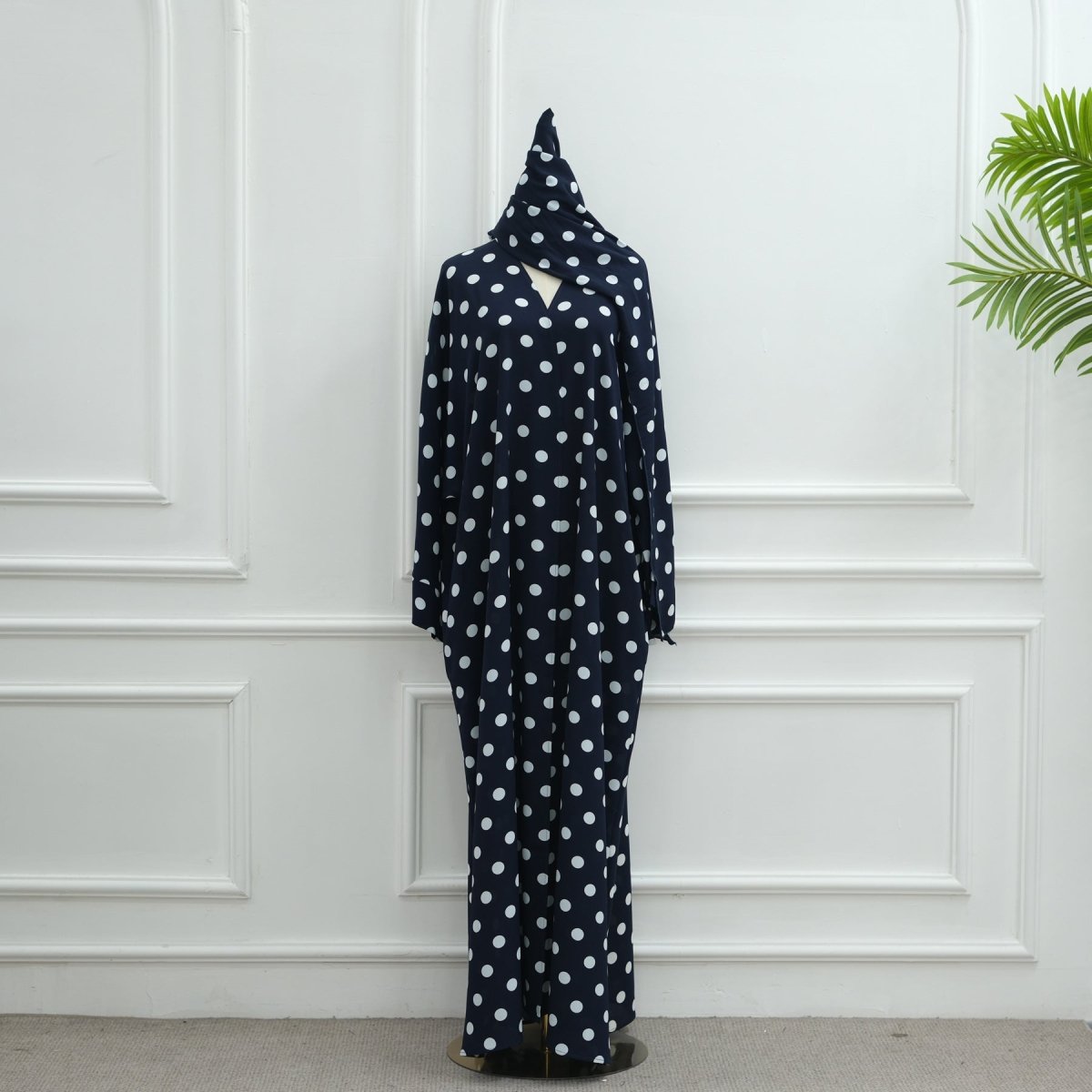 2 - Piece Polka Dot Print Open Abaya Set(MOA316) - Mariam's Collection