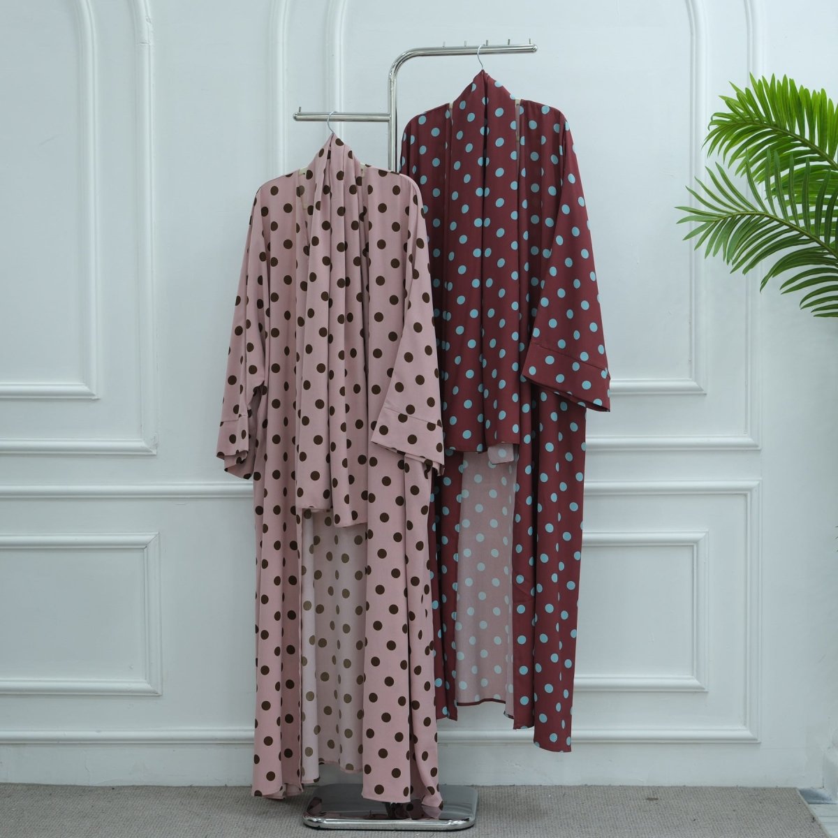 2 - Piece Polka Dot Print Open Abaya Set(MOA316) - Mariam's Collection