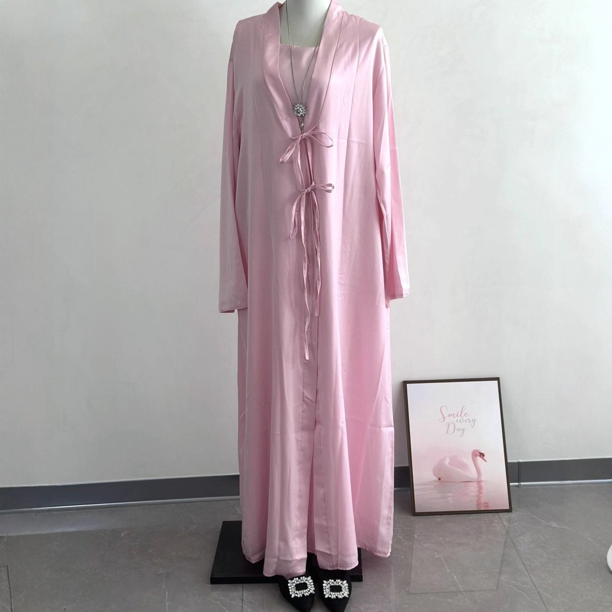 2 - Piece Satin Open Abaya Set(MOA317) - Mariam's Collection