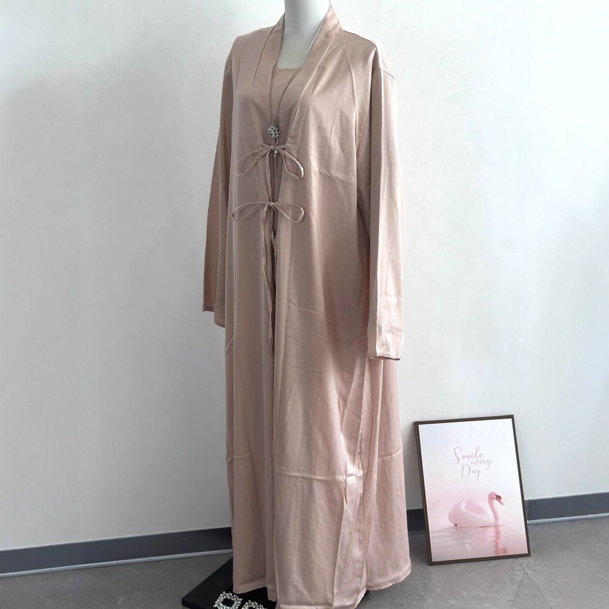 2 - Piece Satin Open Abaya Set(MOA317) - Mariam's Collection
