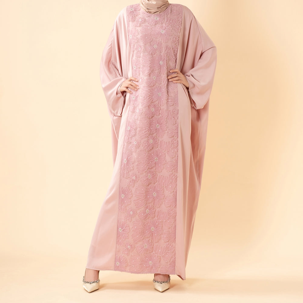 Luxury 3D Ribbon Embroidered Batwing Abaya with Adjustable Waist Tie (MA431)
