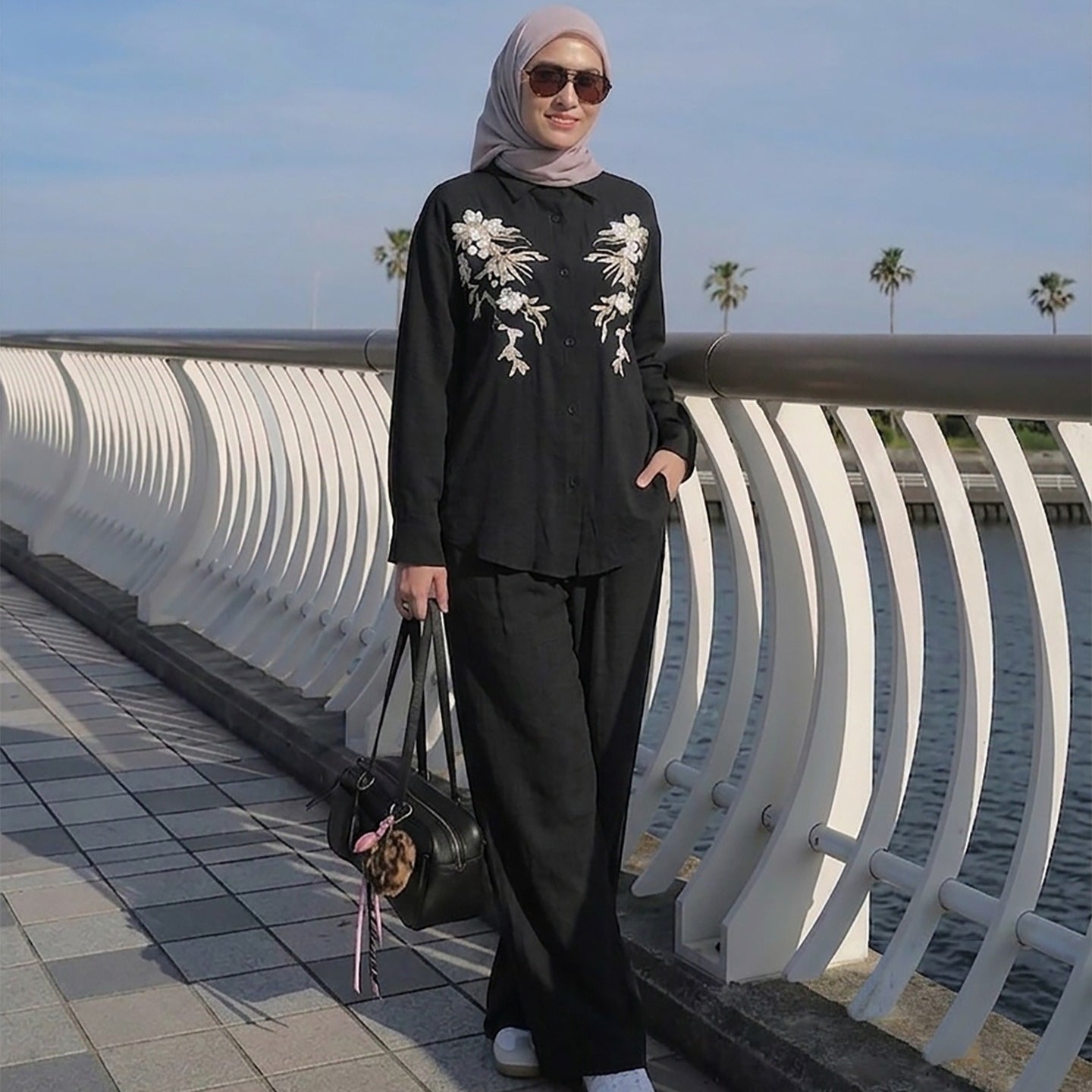Floral Embroidered Shirt & Wide-Leg Trousers Two-Piece Co-ord Set(MS511)
