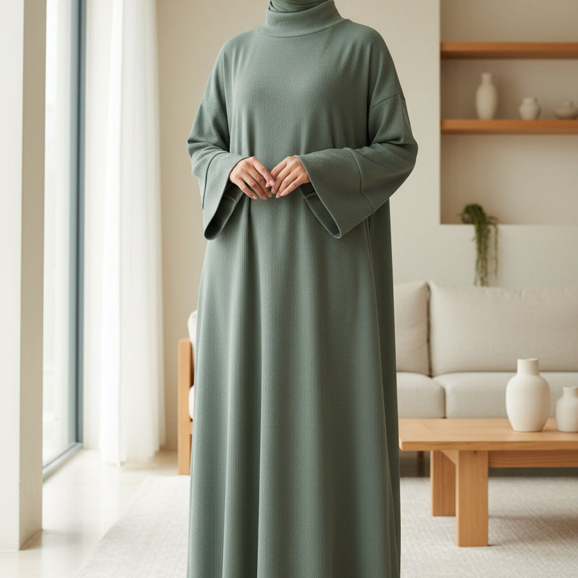 Relaxed Turtleneck Abaya with Pockets(MA383)
