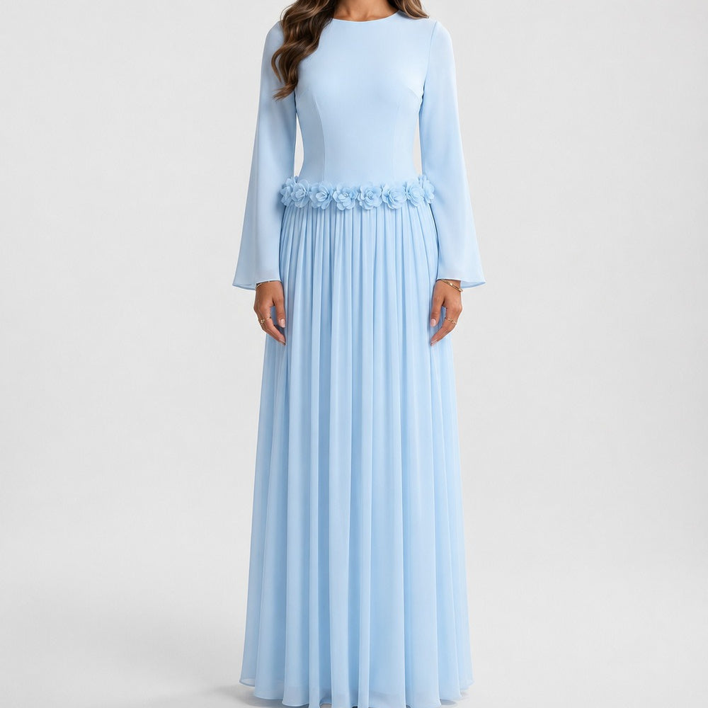 3D Rose Waist Fitted Maxi Dress(MS515)