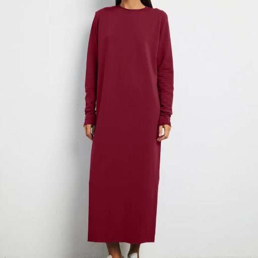 Klassieke Pullover Maxi-jurk | Effen Jurk met Ronde Hals en Lange Mouwen (MA317)