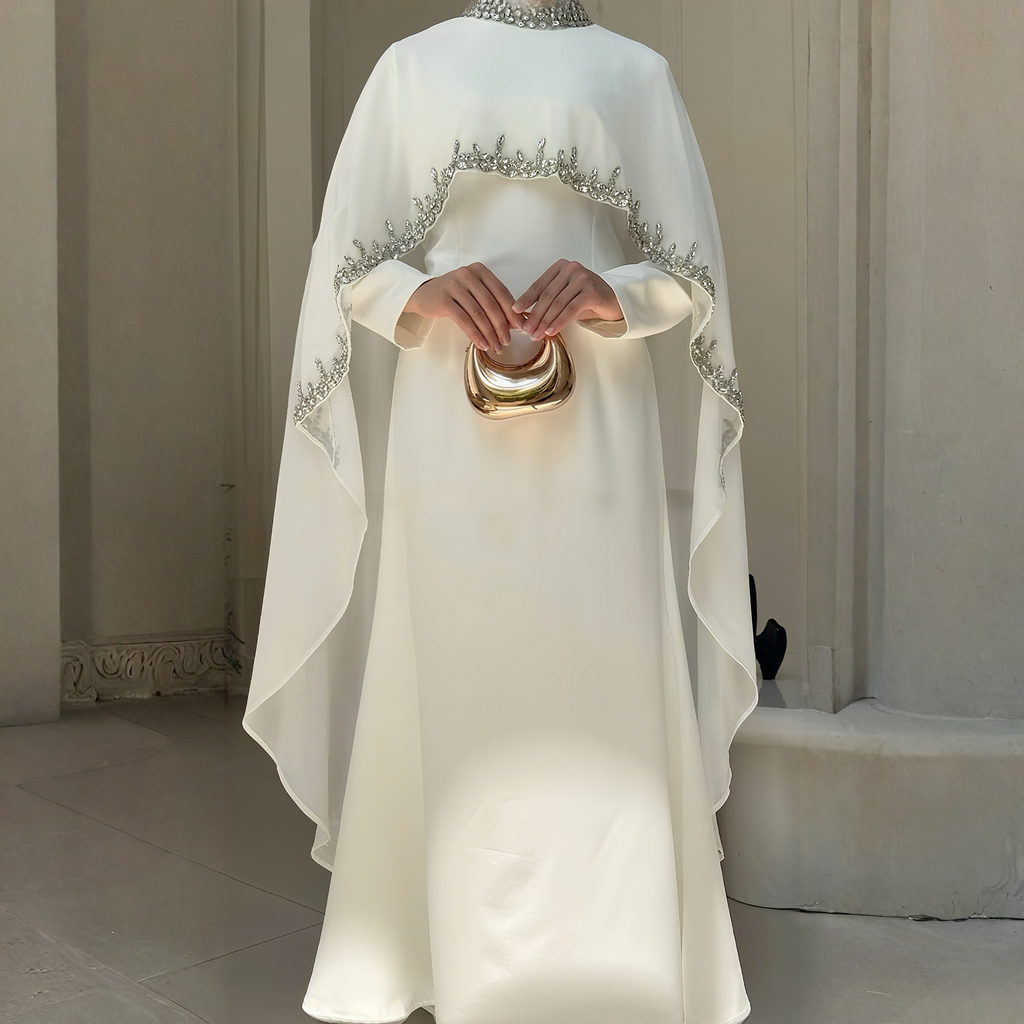 Celestial Rhinestone Cape Abaya | Luxury 2-Piece Set (MA251)