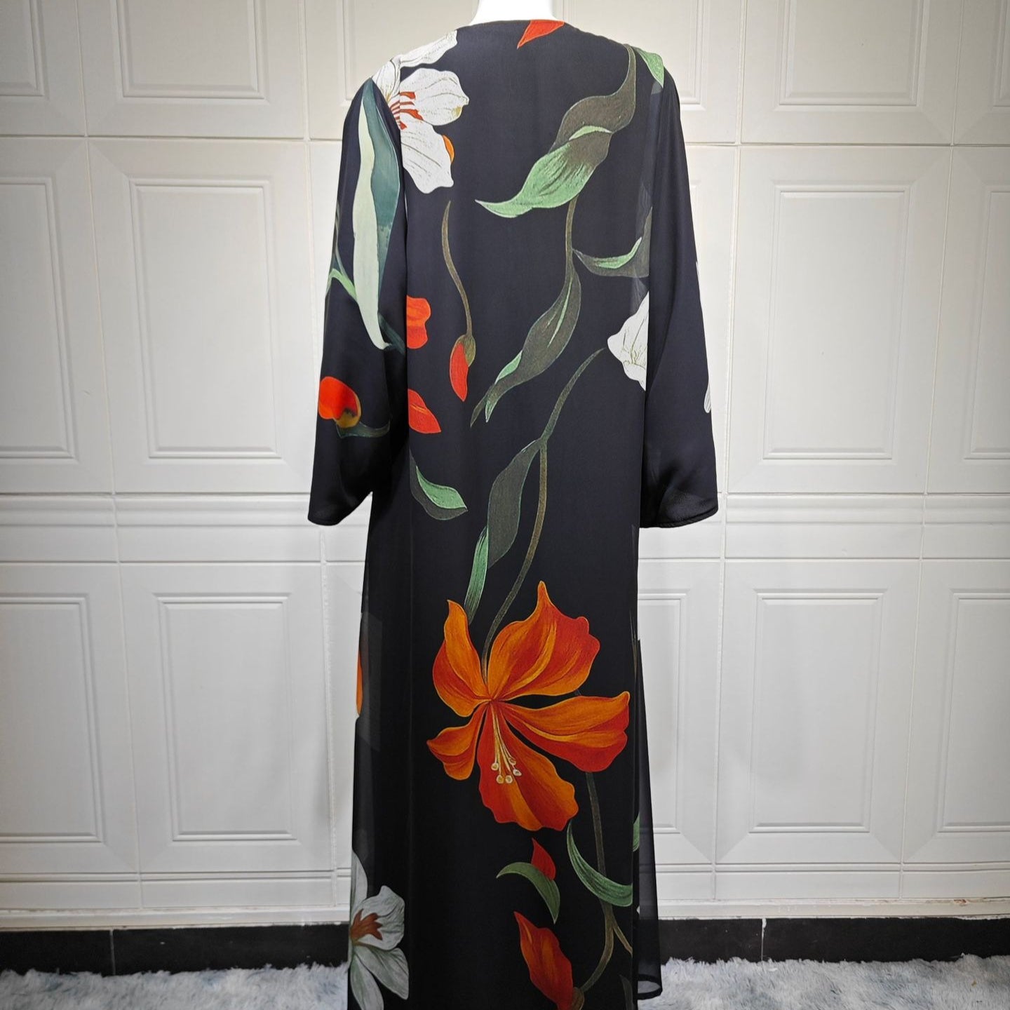 Floral Print Open Abaya with Matching Hijab(MOA287)