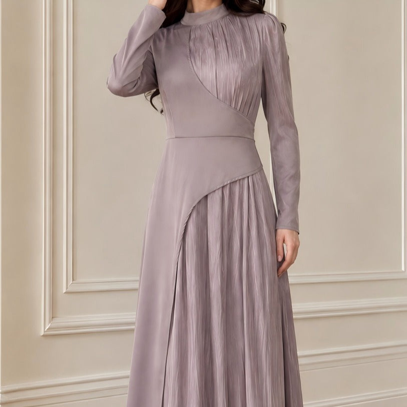Colour-Block Pleated Maxi Dress(MS504)