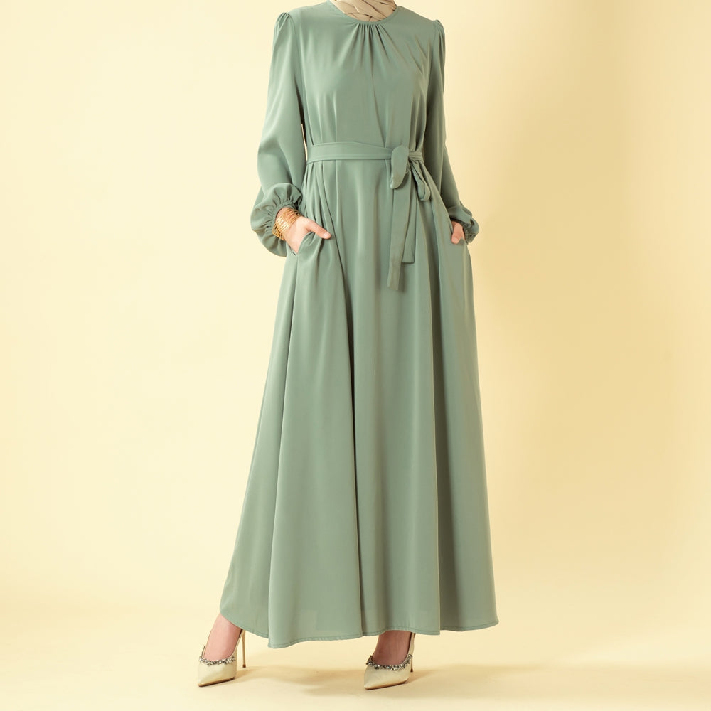 Candy Color Pleated Abaya | Must - have Essential Basic Dress (MA142) - Mariam's Collection