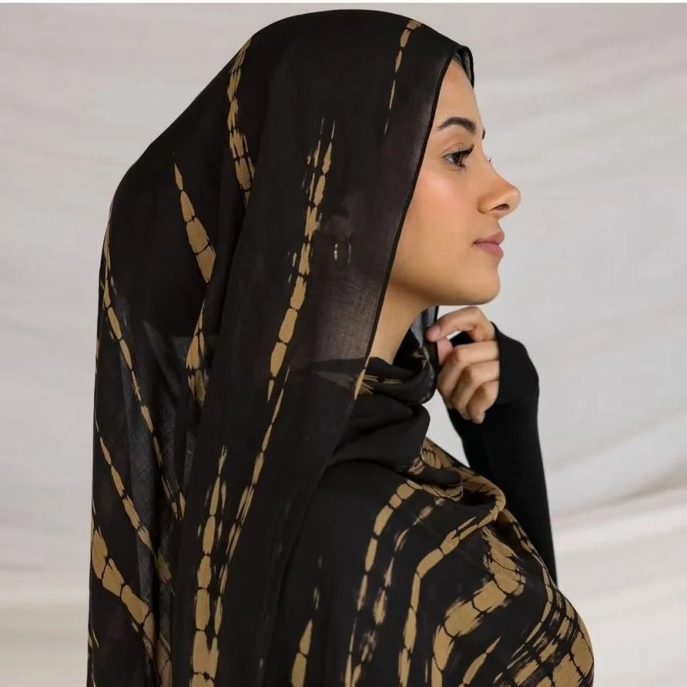 Premium Baumwollmischung Hijab mit Tintendruck | 180x80cm Künstlerischer Langer Schal (MH149)