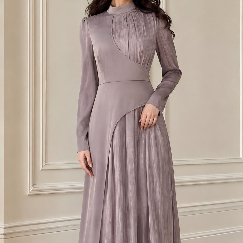 Colour-Block Pleated Maxi Dress(MS504)