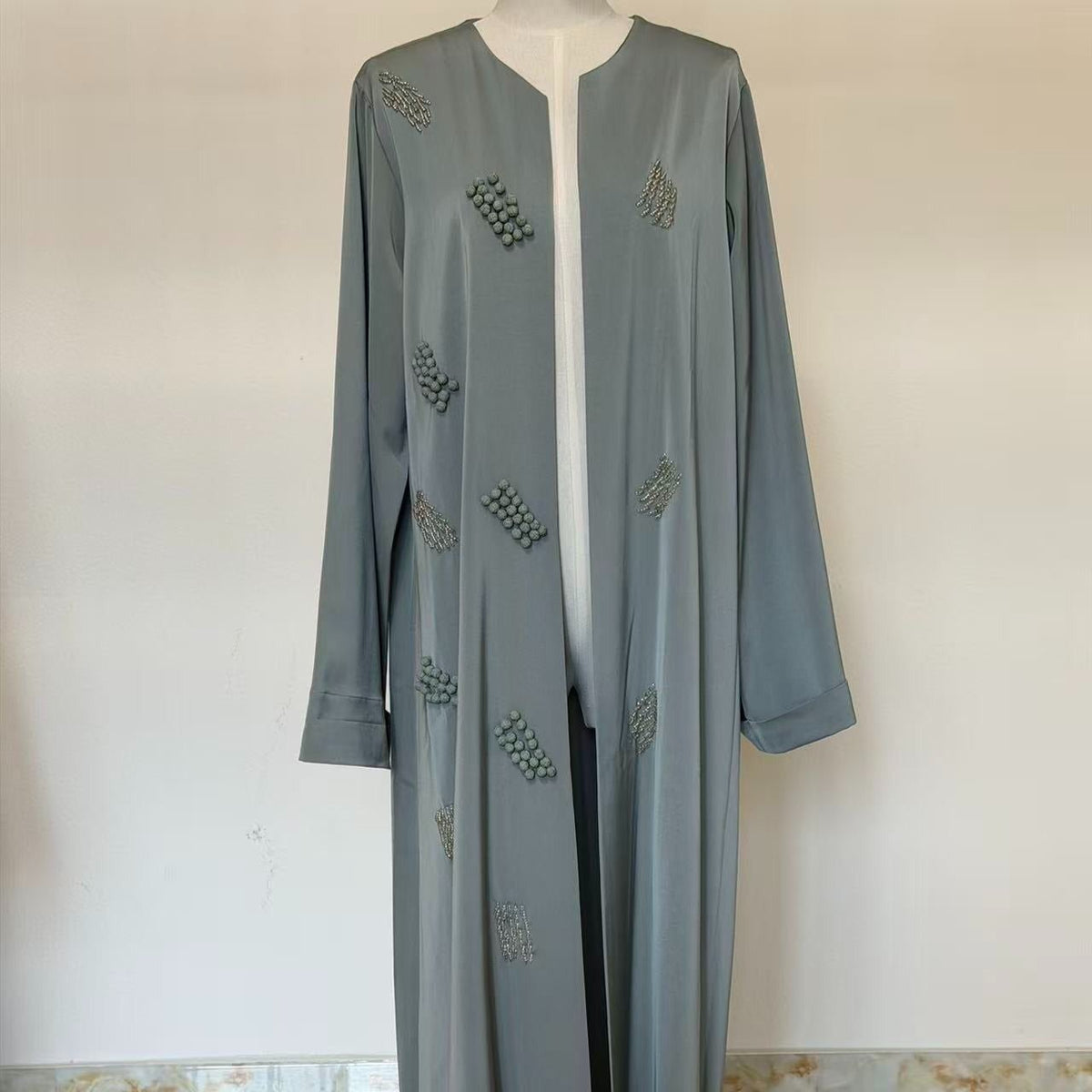 3D Beaded Open Abaya | Embellished Longline Cardigan Robe - MP076 - Mariam's Collection