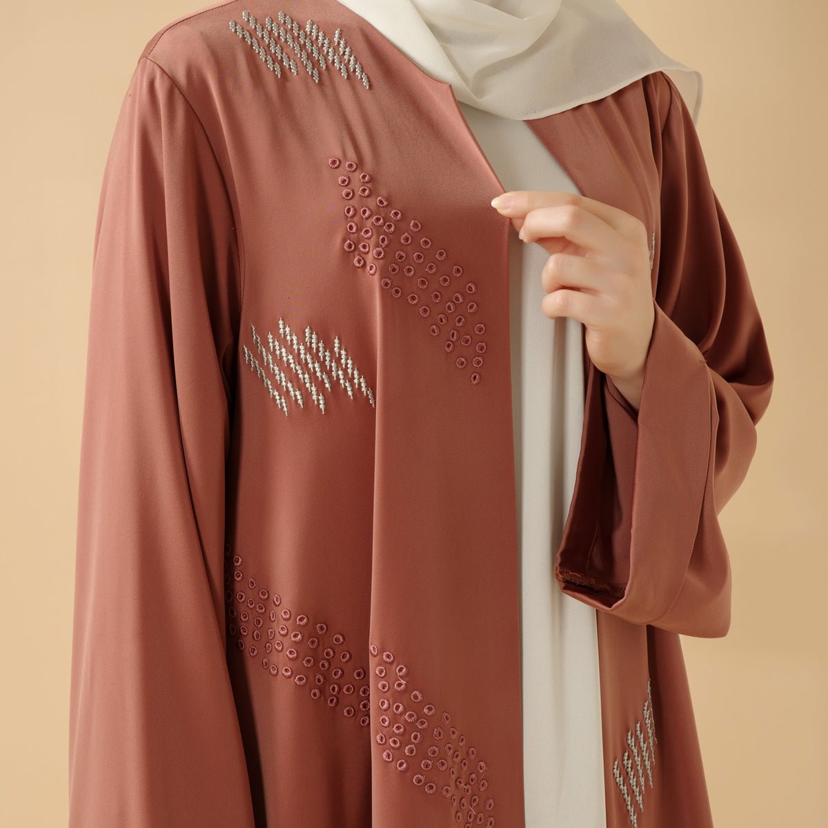 3D Embroidery Abaya With Geometric Beads. 3D Embroidered Open Abaya (MOA085) - Mariam's Collection