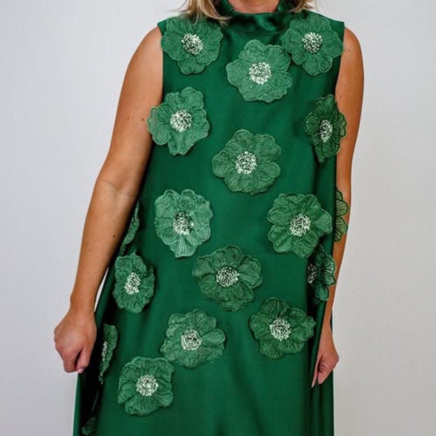 3D Floral Appliqué Sleeveless Maxi Dress(MS358) - Mariam's Collection