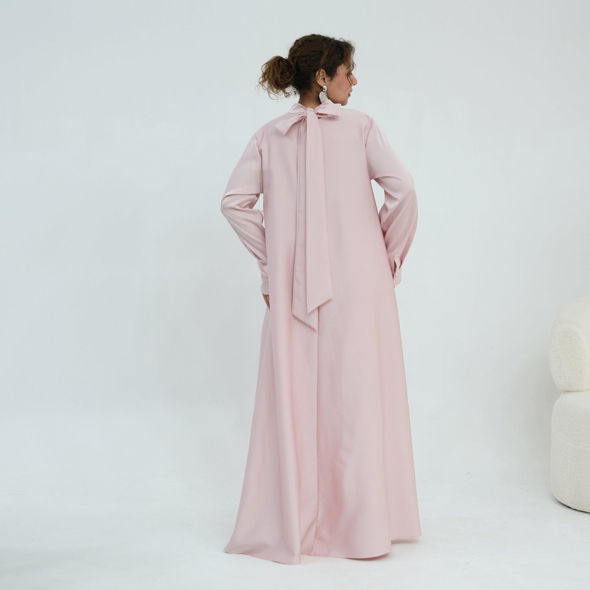 Hidden back zip closure from neckline to hem on fully lined maxi dress