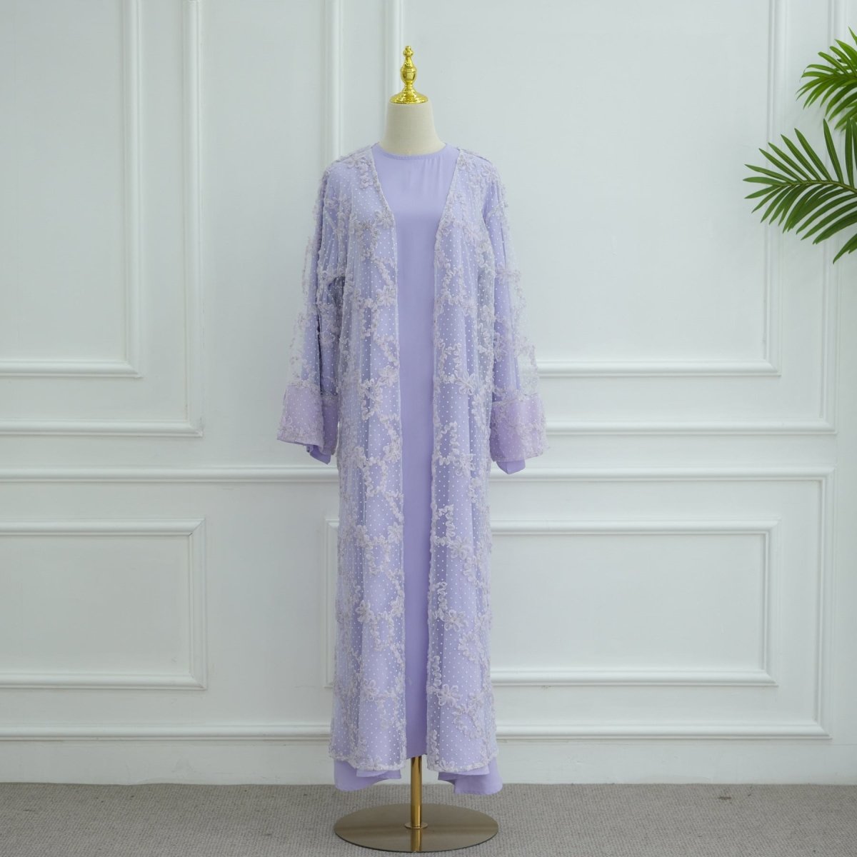 3D Floral Mesh Open Abaya(MOA288) - Mariam's Collection