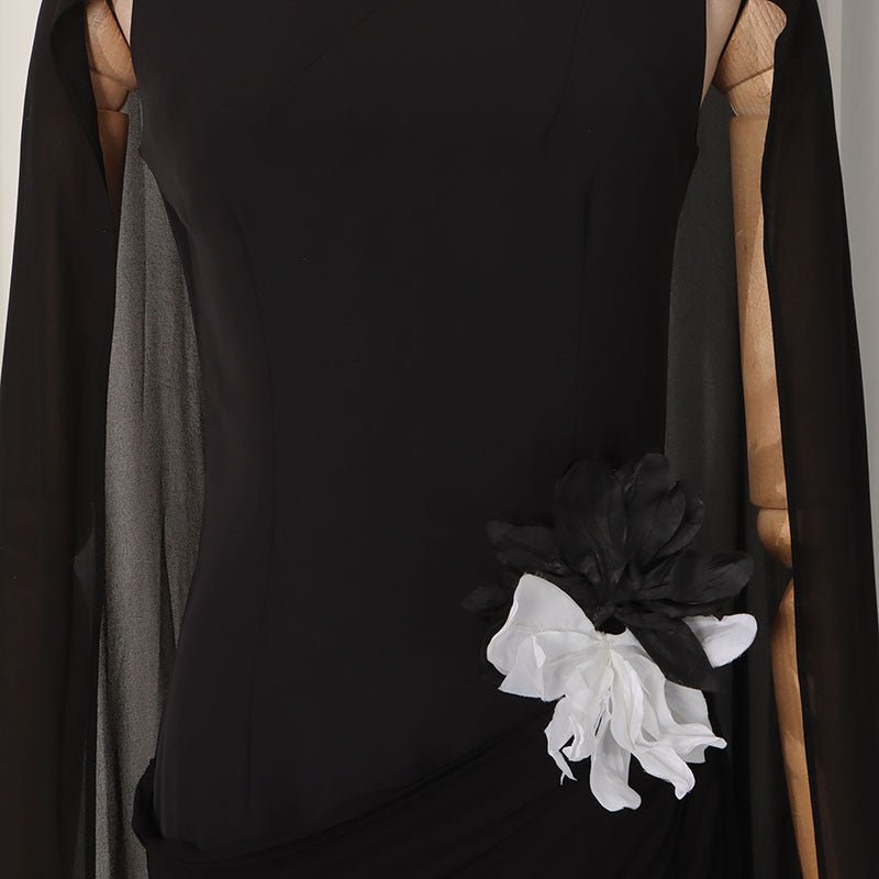 3D Floral Waist Evening Maxi Dress | Sheer Mesh Raglan-Sleeve Gown(MS566) - Mariam's Collection