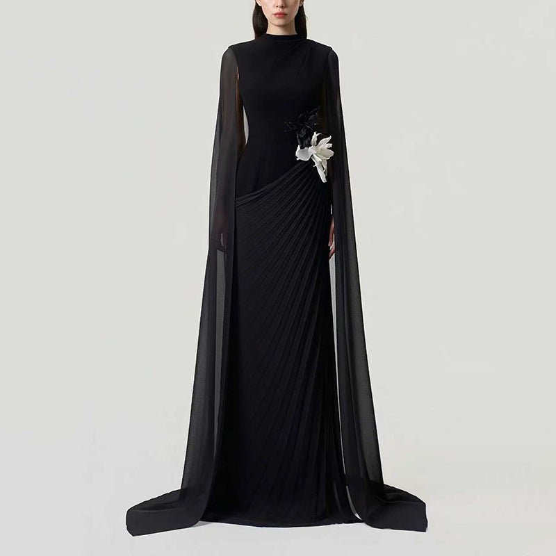 3D Floral Waist Evening Maxi Dress | Sheer Mesh Raglan-Sleeve Gown(MS566) - Mariam's Collection