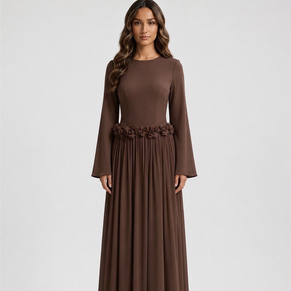 3D Rose Waist Fitted Maxi Dress(MS515) - Mariam's Collection