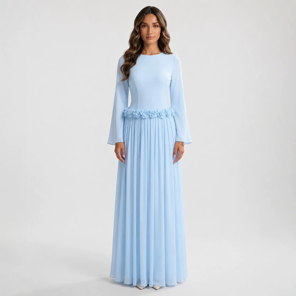 3D Rose Waist Fitted Maxi Dress(MS515) - Mariam's Collection