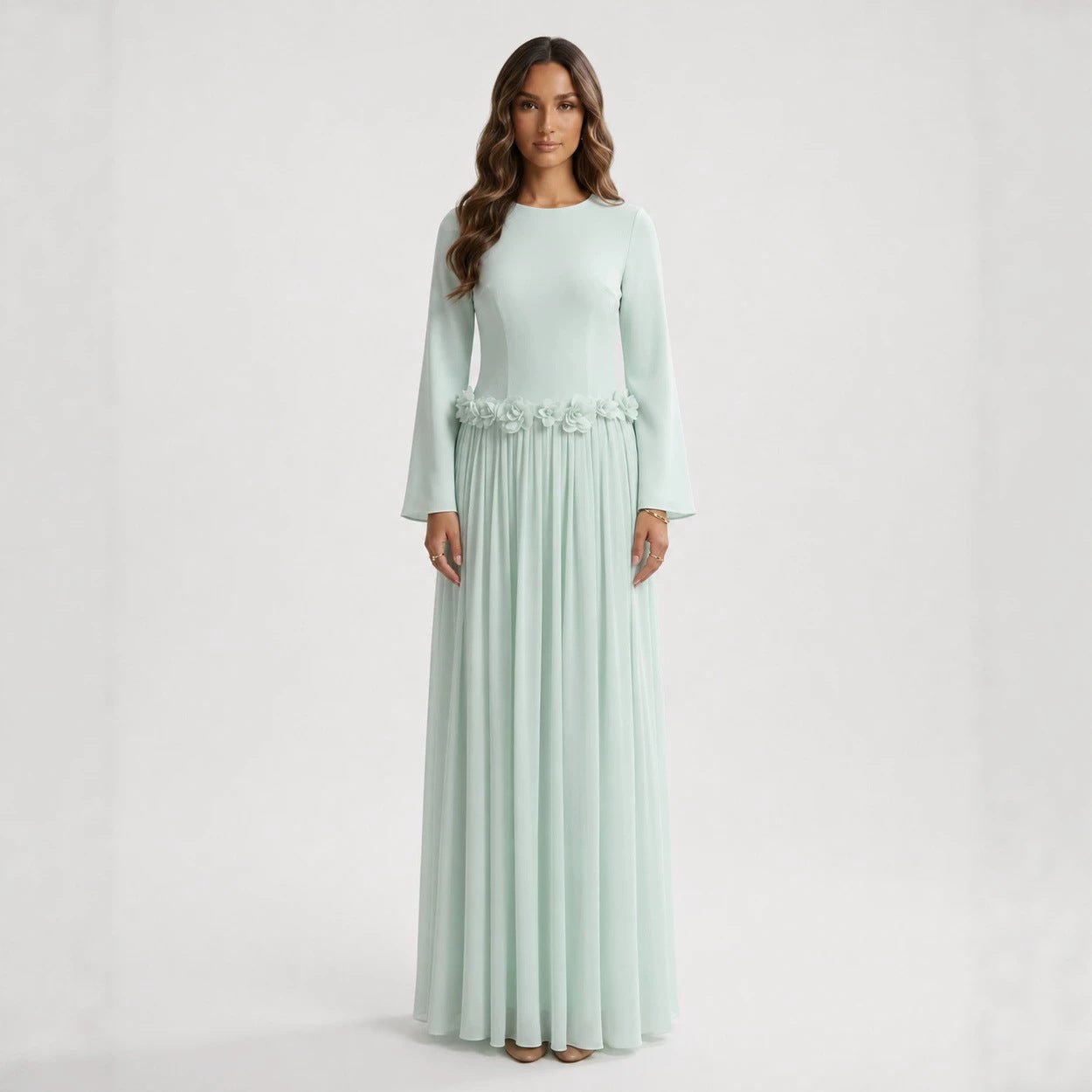 3D Rose Waist Fitted Maxi Dress(MS515) - Mariam's Collection