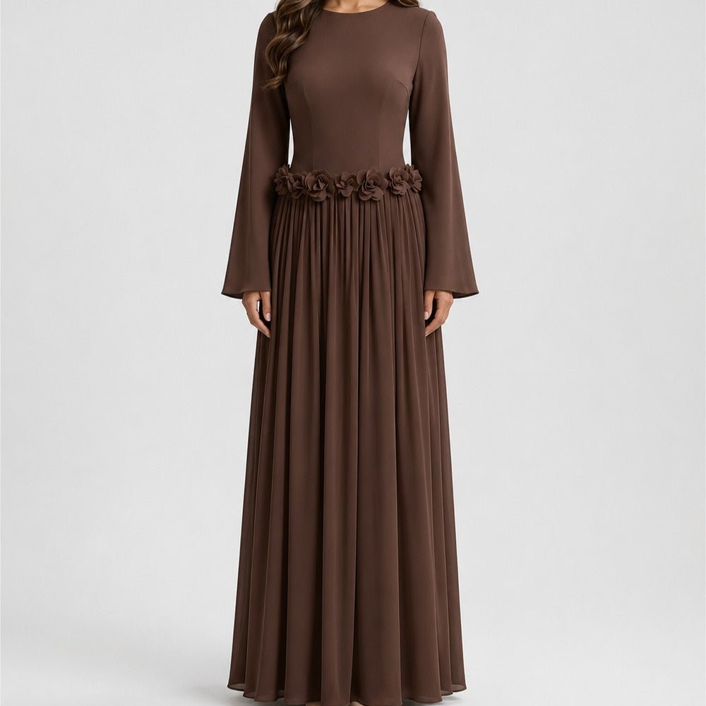 3D Rose Waist Fitted Maxi Dress(MS515) - Mariam's Collection