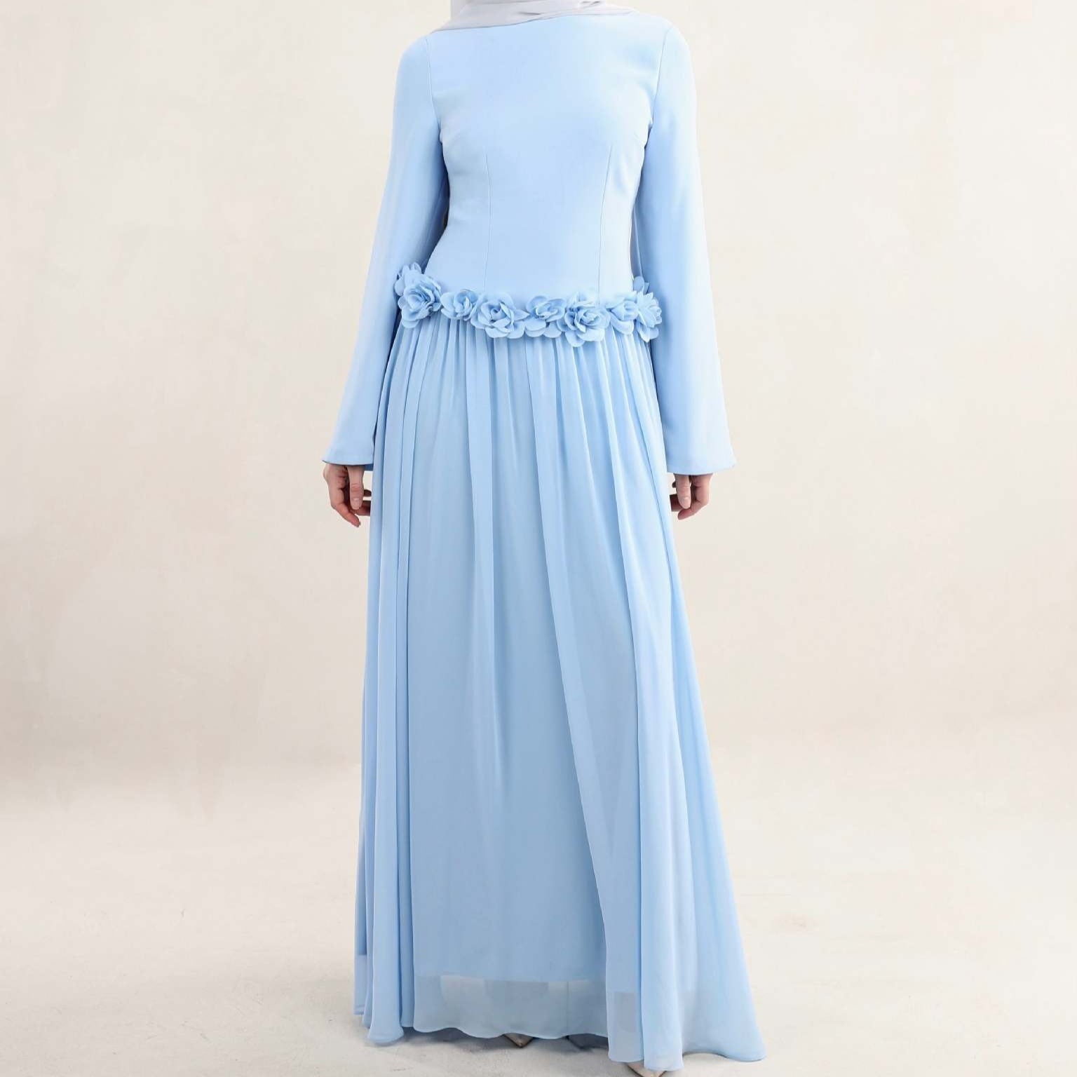 3D Rose Waist Fitted Maxi Dress(MS515) - Mariam's Collection