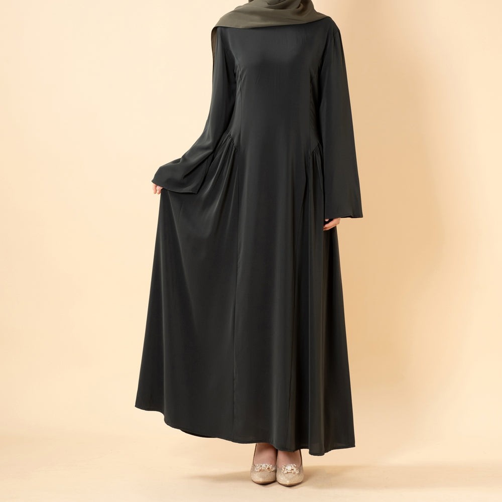 Nida Flared Maxi Dress with Pleated A-Line Skirt & Wide Bell Sleeves(MS435)