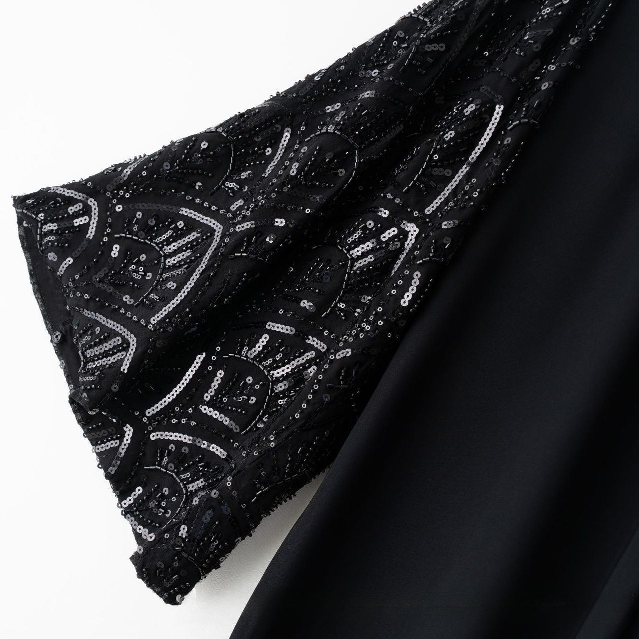 Black Sequin & Bead Embroidered Sleeve Open Abaya(MOA339)