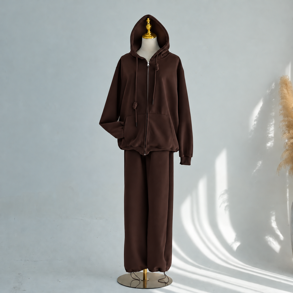 Ensemble Zip-Up Hoodie & Pantalon Jambes Larges | Tenue Athleisure Casual Modeste Deux-Pièces (MS595)