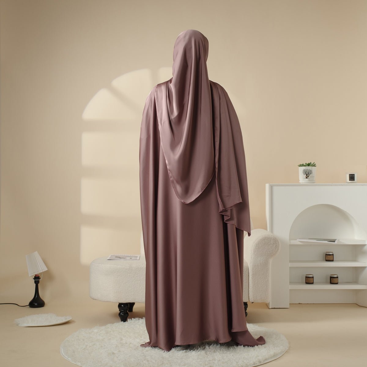 5 - Piece Set Butterfly Abaya With Niqab, Loose Full Cover Satin Abaya (MOA019) - Mariam's Collection