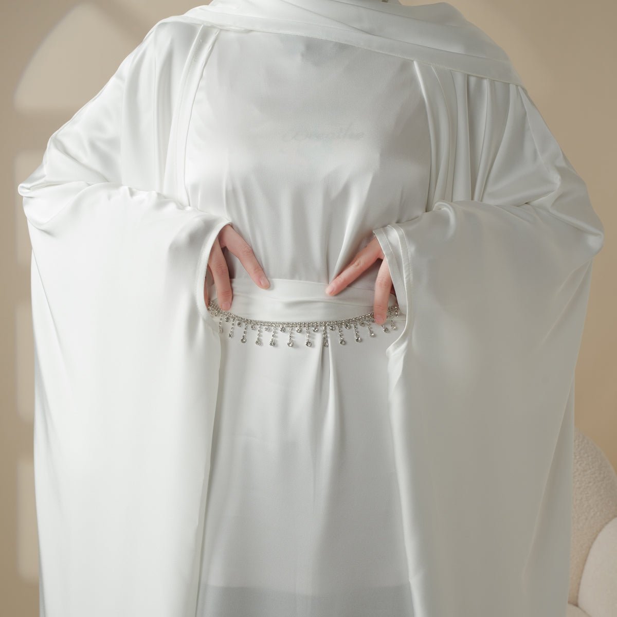 5 - Piece Set Butterfly Abaya With Niqab, Loose Full Cover Satin Abaya (MOA019) - Mariam's Collection